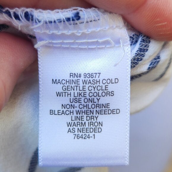 Liz Claiborne Striped Button-Up Blouse White Blue Pocket Square Cotton Blend - Picture 15 of 16